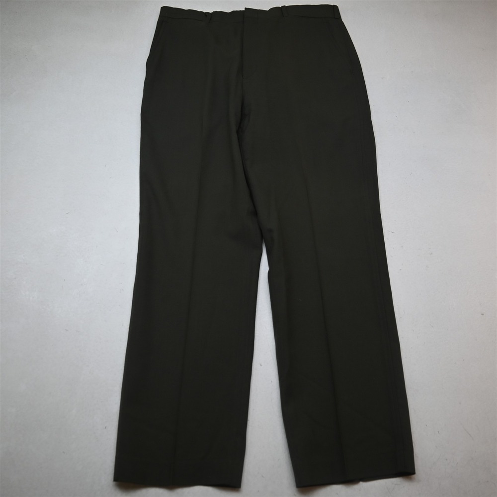 Vtg USA Made 34x32 Dark Olive Brown 100% Wool Classic Dress Mens Pants
